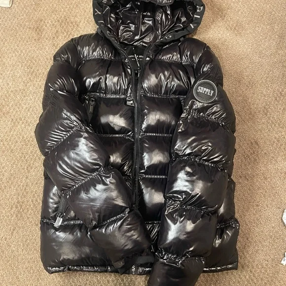 Black Puffer Jacket with Hood - Picture 6 of 7